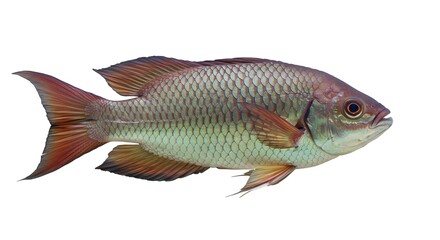 Fototapeta premium Vibrant Red and Grey Tropical Fish Isolated on White Background
