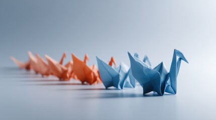 Blue Origami Crane Leading the Pack