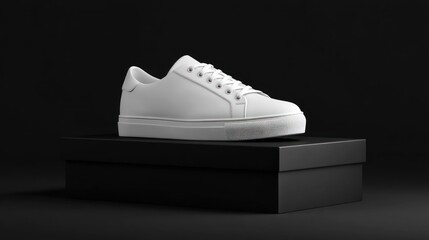 Minimalist White Sneaker on Black Box: Elegant Footwear Product Shot