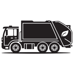 Garbage Truck Vector Icon Symbolizing Waste Management And Environmental Responsibility Vector black silhouette. with white background