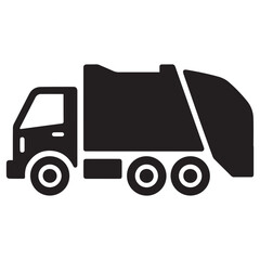 Garbage Truck Vector Icon Symbolizing Waste Management And Environmental Responsibility Vector black silhouette. with white background