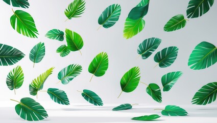 Fototapeta premium Floating palm leaves on a background with isolation