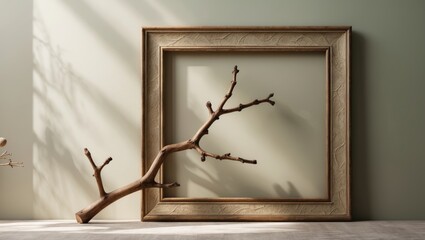 Branch-themed square frame. Ornamental feature for design endeavors.