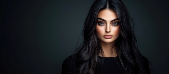 Captivating beauty portrait with elegant dark hair and neutral background