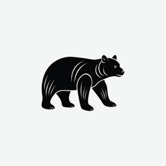 Minimalist Bear Silhouette on White Background – High-Quality Black Animal Art