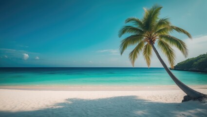 Obraz premium Tropical beach panorama banner with a palm tree
