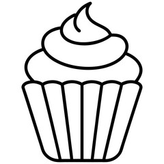 Cupcake line art black icon on white background.