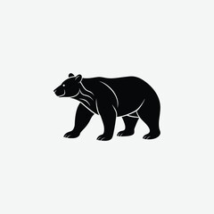 Minimalist Bear Silhouette on White Background – High-Quality Black Animal Art