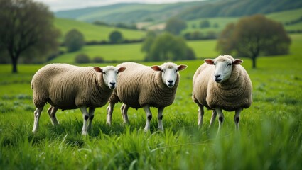 Obraz premium Three Sheep in the Field: An Ode to Simplicity and Harmony