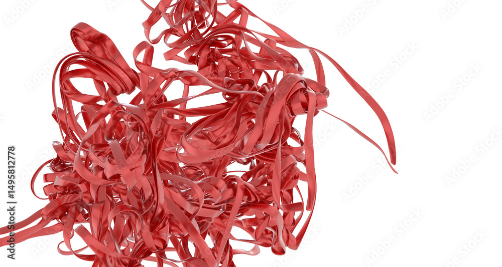 Poster High-resolution image of tangled red ribbons, perfect for design projects needing an abstract, artistic feel.