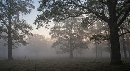 Misty Morning Forest Landscape, Tranquil Nature Scene Photos