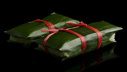 Traditional rice dumplings wrapped in banana leaves (Kuih Cang) - authentic Asian culinary heritage preserved in these neatly tied parcels