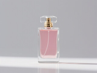 Elegant Perfume Bottle with Pink Liquid on White Background