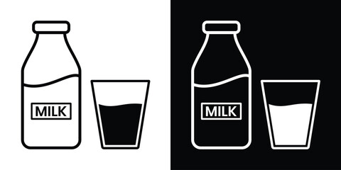 Line icon of milk bottle silhouette. Milk bottle vector icon with glass. Glass and bottle sign and symbol vector illustration. Bottle and glass of juice vector.