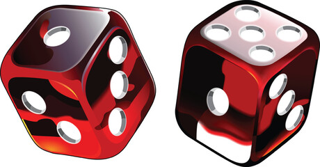 Two casino dice on a white background. Realistic illustration.