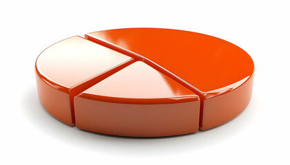 Shiny orange pie chart broken into three segments against a white backdrop, rendered in 3D