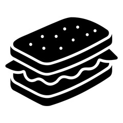 Delicious Sandwich Icon in Black Silhouette Style on Clear Background