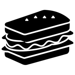 Delicious Sandwich Icon in Black Silhouette Style on Clear Background