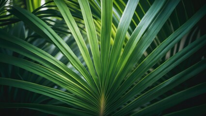 Close-up of the texture of a green palm leaf