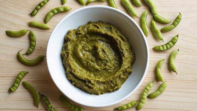 A white bowl of Borboti bhorta on a wooden background.