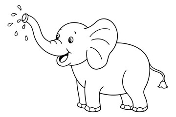 Cute elephant spraying water in cartoon vector style