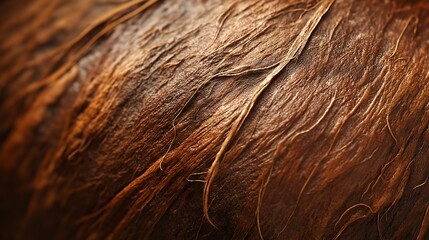 An extreme macro of a coconut husk, highlighting its rough fibrous texture.
