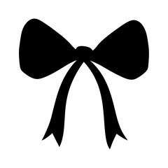 Elegant Black Ribbon Bow with Flowing Tails on a White Backdrop