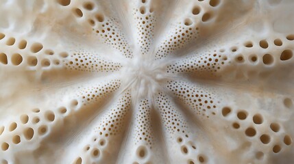 An extreme macro of a sand dollar, showcasing its delicate perforated structure.