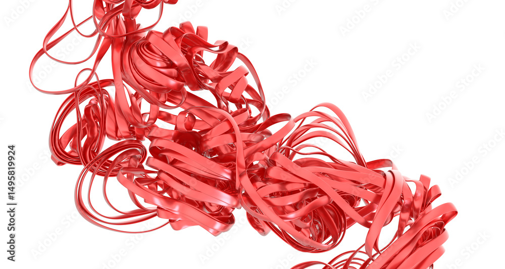 Leinwandbilder 3D render of red metallic ribbons swirling and intertwining. Perfect for abstract backgrounds or design elements.
