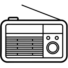 Vintage radio line art icon on white background.