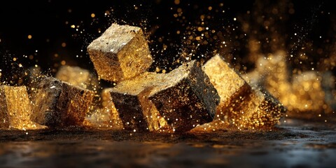 Dynamic Explosion of Gold Coins and Particles with Bright Glow