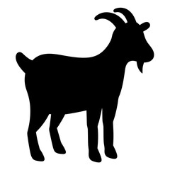 Silhouette of a horned goat standing on its four legs in profile