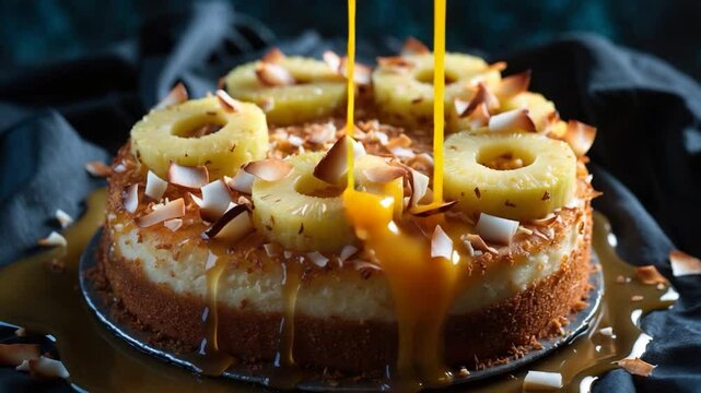 Delicious pineapple coconut cake infused with coconut liqueur