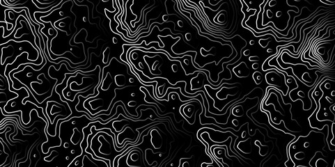 Abstract Topographic map design with Seamless pattern with lines on black background. geographic contour map paper texture. Retro topographic map. geographic mountain relief. terrain path isolated on 