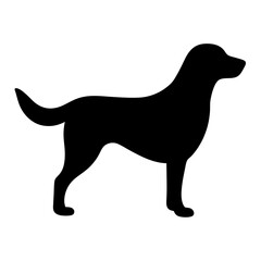 Black silhouette of a standing dog with a wagging tail, isolated