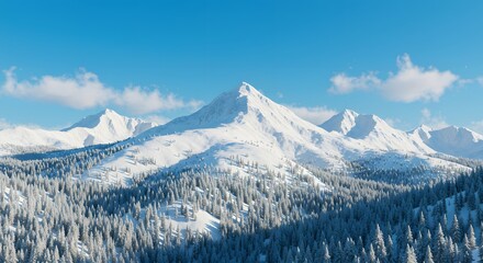 Obraz premium Winter Mountain Scene with Snow and Pine Trees