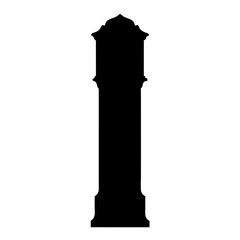 Full silhouette of an antique grandfather clock standing tall and elegant