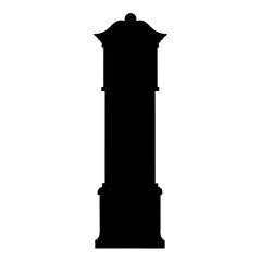 Silhouette of a tall antique grandfather clock with decorative top and base