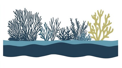 Ocean Coral Reef Silhouette.