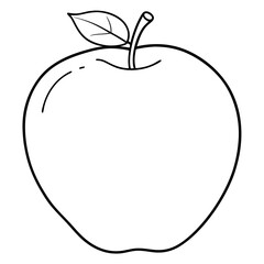 Outline of an apple with a leaf, simple vector illustration for coloring