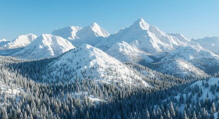 Winter Mountain Scene with Snow and Pine Trees
