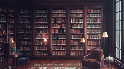 Richly furnished antique library room with bookshelves.