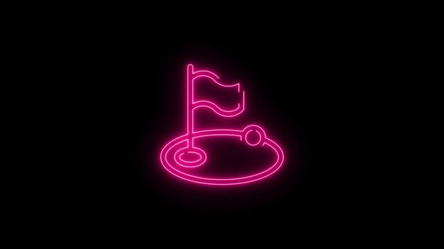 Glowing neon Golf course icon animation on black background 4k animation video