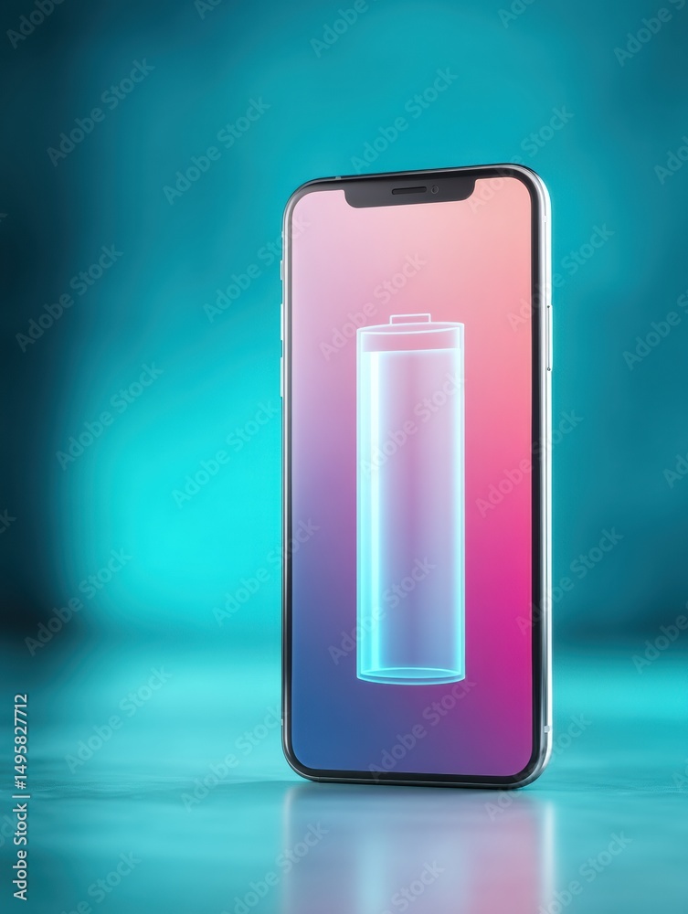 Poster Cyberpunk Energy Optimization Holographic Battery Intelligence for Next-Gen Smartphone Performance - AI-Driven Power Management Visualization