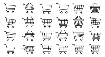 Shopping Cart Icons: 24 Hand-Drawn Vector Illustrations for Web & App 