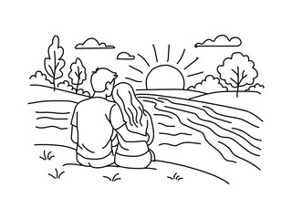 hand drawn scenery with couple