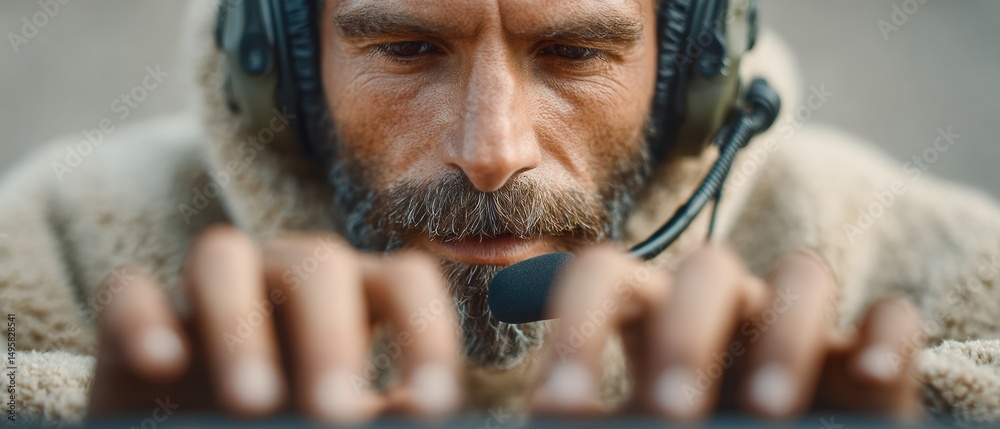 Aufkleber Cyber Surveillance Intensity Professional Security Operator in High-Stakes Digital Monitoring, Tactical Communication and Advanced Threat Detection Workflow