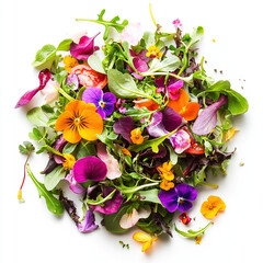 Obraz premium salad, flower salad, edible flowers, gourmet greens on white background