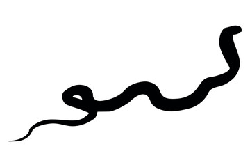 A simple black silhouette of a snake slithering across a clean white background