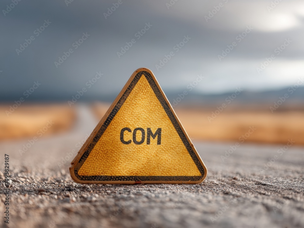 Poster navigating digital risk minimalist warning triangle symbolizing entrepreneurial resilience and tech 
